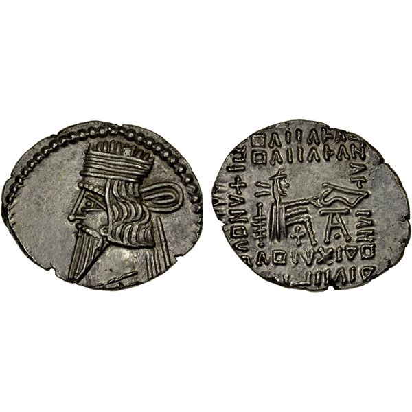 PARTHIAN KINGDOM: Vologases III, 105-147 AD, AR drachm (3.67g), choice AU