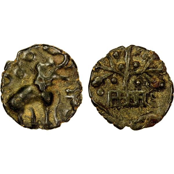 SATAVAHANA: Satakarni, ca. 100-50 BC, potin unit (1.84g), lovely VF-EF