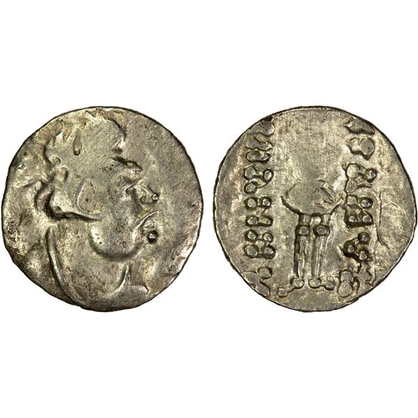 KUSHAN: Heraios, "the tyrant", ca. 1-30 AD, AR obol (0.41g), VF