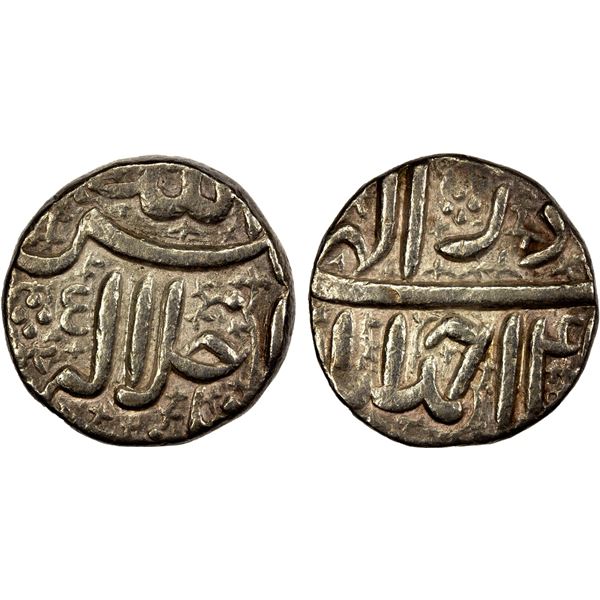 MUGHAL: Akbar I, 1556-1605, AR ½ rupee (5.71g), Ahmadabad, Ilahi 4x, Azar, EF