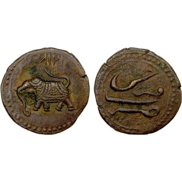 MYSORE: Tipu Sultan, 1782-1799, AE paisa (10.92g), Farrukhi, AM1218, VF