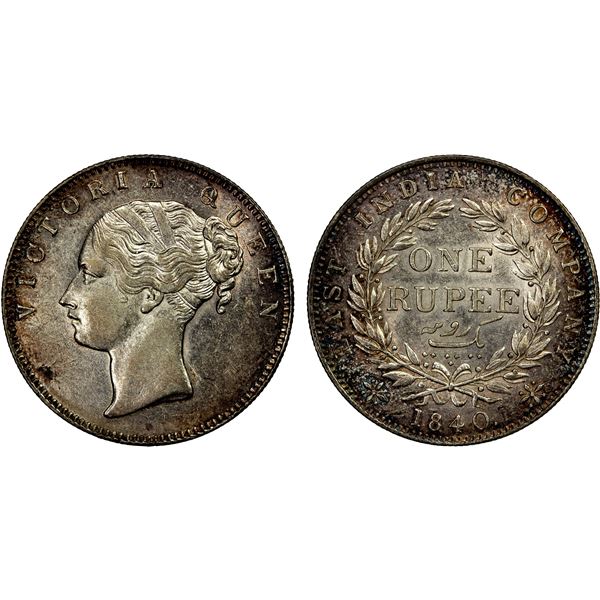 BRITISH INDIA: Victoria, Queen, 1837-1876, AR rupee, 1840(c), choice EF