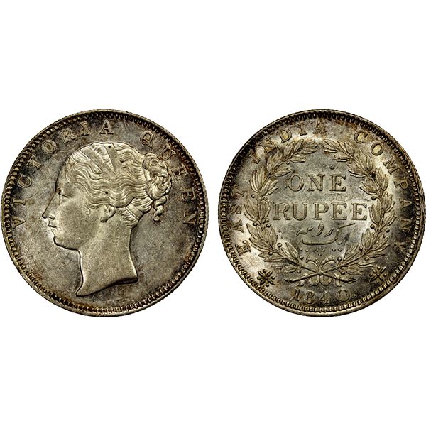 BRITISH INDIA: Victoria, Queen, 1837-1876, AR rupee, 1840(b), AU