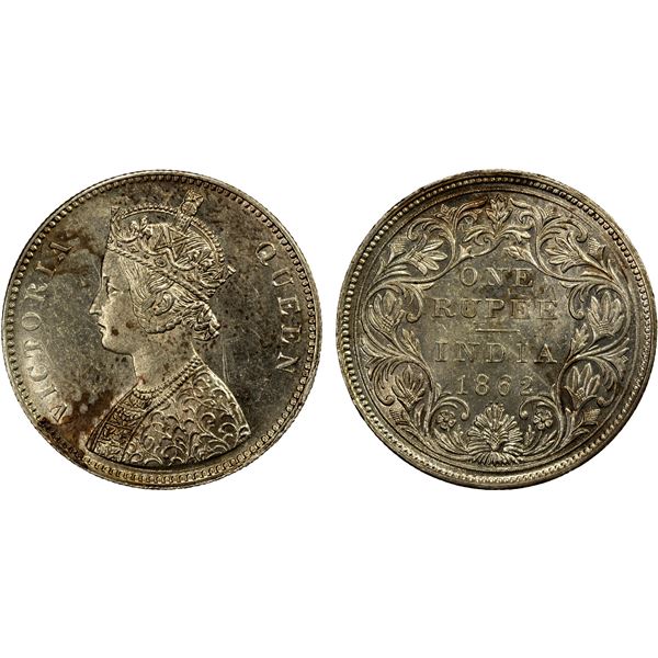 BRITISH INDIA: Victoria, Queen, 1837-1876, AR rupee, 1862, Unc