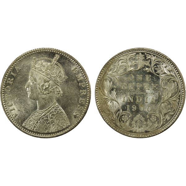 BRITISH INDIA: Victoria, Empress, 1876-1901, AR rupee, 1900-B, Unc