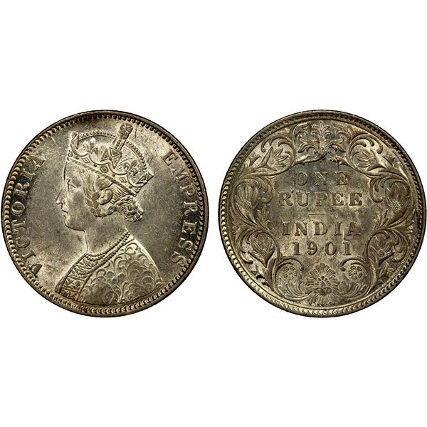 BRITISH INDIA: Victoria, Empress, 1876-1901, AR rupee, 1901-B, Unc