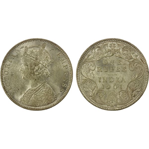 BRITISH INDIA: Victoria, Empress, 1876-1901, AR rupee, 1901-B, Unc. CAC