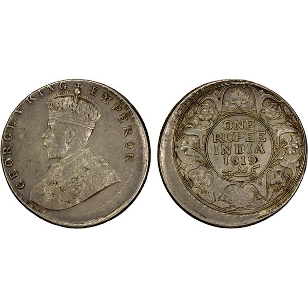 BRITISH INDIA: George V, 1910-1936, AR rupee, 1919(b), EF