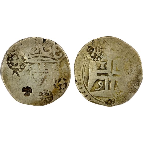 PORTUGUESE INDIA: Pedro II, 1683-1706, AR xerafim (10.51g), Goa, 1699, VG