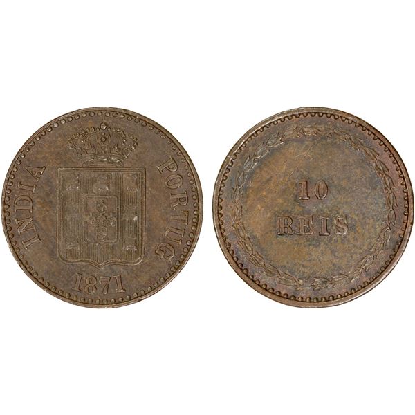 PORTUGUESE INDIA: Luiz I, 1861-1889, AE 10 reis, 1871, AU