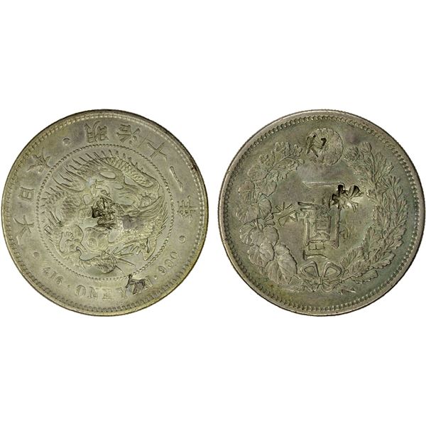 CHOPMARKED COINS: JAPAN: Meiji, 1868-1912, AR yen, year 11 (1878), EF