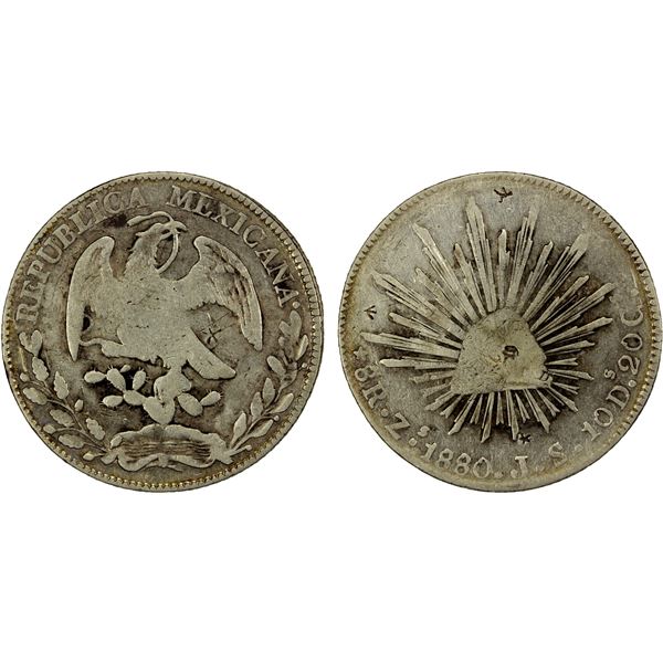 CHOPMARKED COINS: MEXICO: Republic, AR 8 reales, 1880-Zs, VF