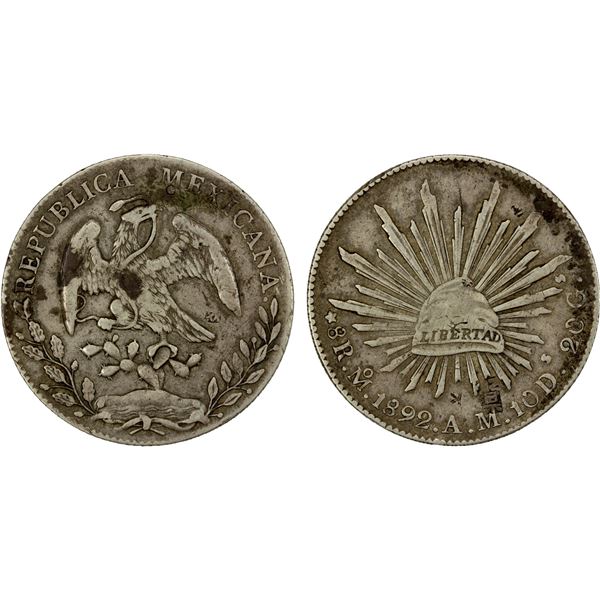 CHOPMARKED COINS: MEXICO: Republic, AR 8 reales, 1892-Mo, VF