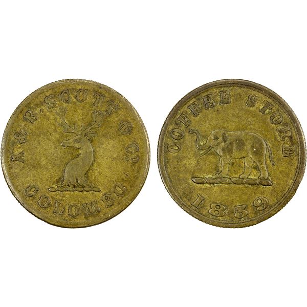 CEYLON: AE token, 1859, VF