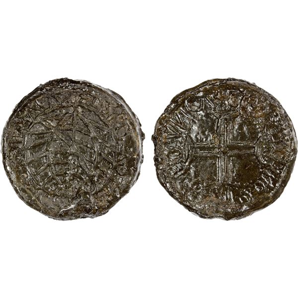 MALACCA (PORTUGUESE): Manuel I, 1511-1521, tin bastardo (42.65g), Choice VF
