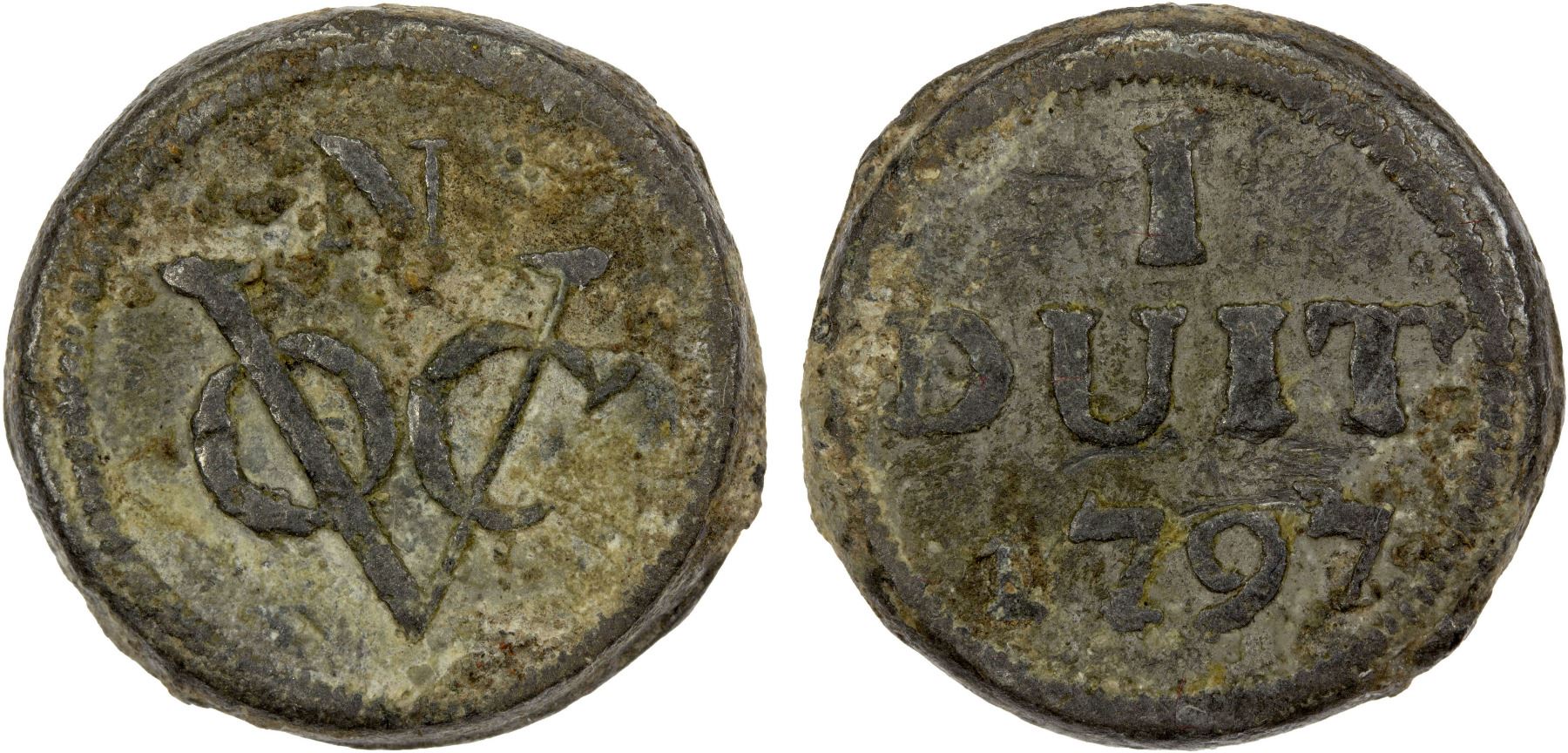 NETHERLANDS EAST INDIES: Java, tin duit (7.42g), 1797, VF