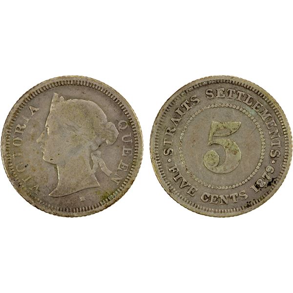STRAITS SETTLEMENTS: Victoria, 1837-1901, AR 5 cents, 1879-H, Good to VG