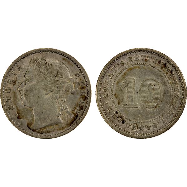 STRAITS SETTLEMENTS: Victoria, 1837-1901, AR 10 cents, 1871, EF