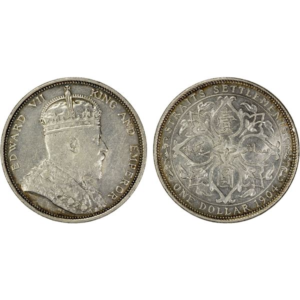 STRAITS SETTLEMENTS: Edward VII, 1901-1910, AR dollar, 1904-B, AU