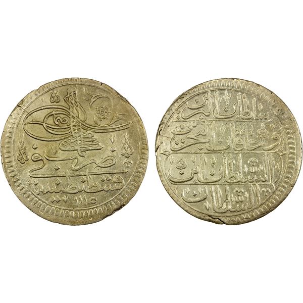 TURKEY: Ahmed III, 1703-1730, AR kurush (24.20g), Kostantiniye, AH1115, AU