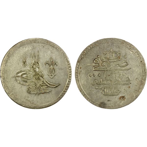TURKEY: Abdul Hamid I, 1774-1789, AR 2 piastres (29.52g), Kostantiniye, AH1187 year 16, AU