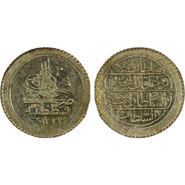 TURKEY: Mahmud II, 1808-1839, AR 10 para, Kostantiniye, AH1223 year 15, Choice Unc