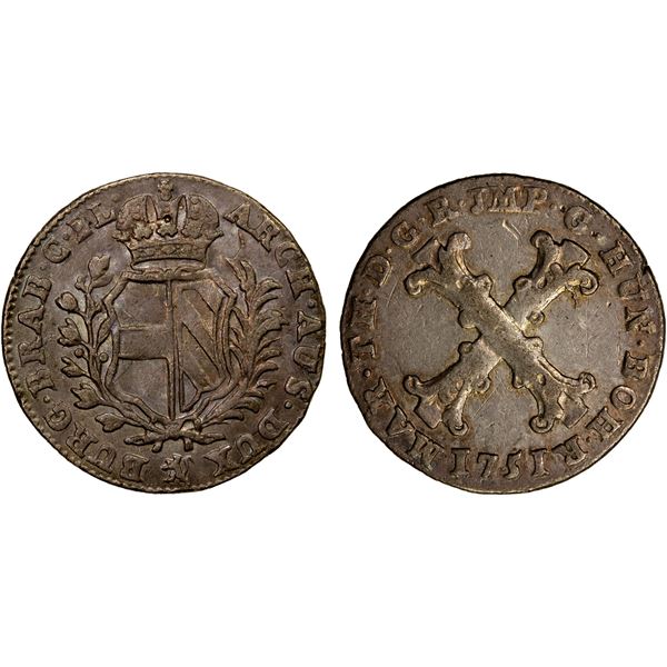 AUSTRIAN NETHERLANDS: Maria Theresa, 1740-1780, BI 20 liards, Bruges, 1751(l), Choice EF