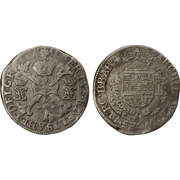 BELGIUM: BRABANT: Albert and Elizabeth, 1598-1621, AR ½ patagon, Brabant, ND (1612-21), F-VF