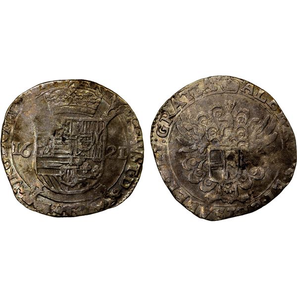 BELGIUM: FLANDERS: Albert and Elizabeth, 1598-1621, AR escalin, 1621, EF