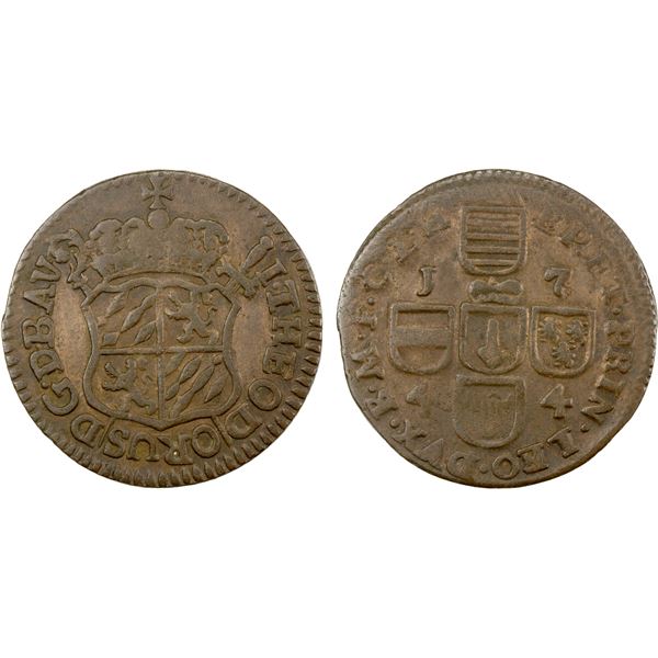 BELGIUM: LIÈGE: Jean-Théodore, of Bavaria, 1744-1763, AE liard, 1744, EF-AU