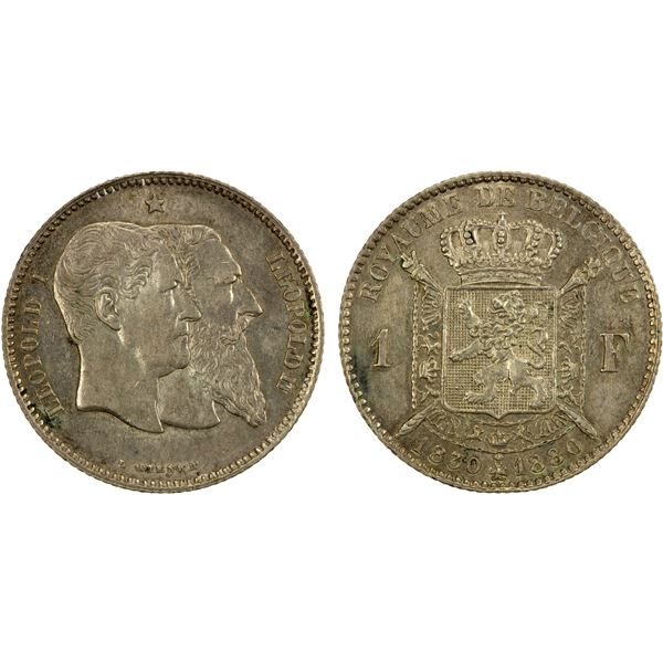 BELGIUM: Leopold II, 1865-1909, AR franc, 1880, EF-AU