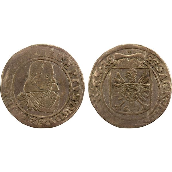 BOHEMIA: FRIEDLAND: Albrecht, 1627-1634, AR 3 kreuzer (1.42g), 1627, VF-EF