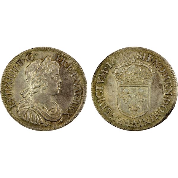 FRANCE: Louis XIV, 1643-1715, AR ½ ecu, Paris, 1645-A, AU