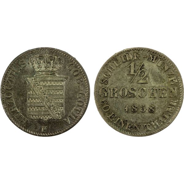 SAXE-COBURG-GOTHA: Ernst II, 1844-1893, AR ½ groschen, 1858-F, Unc