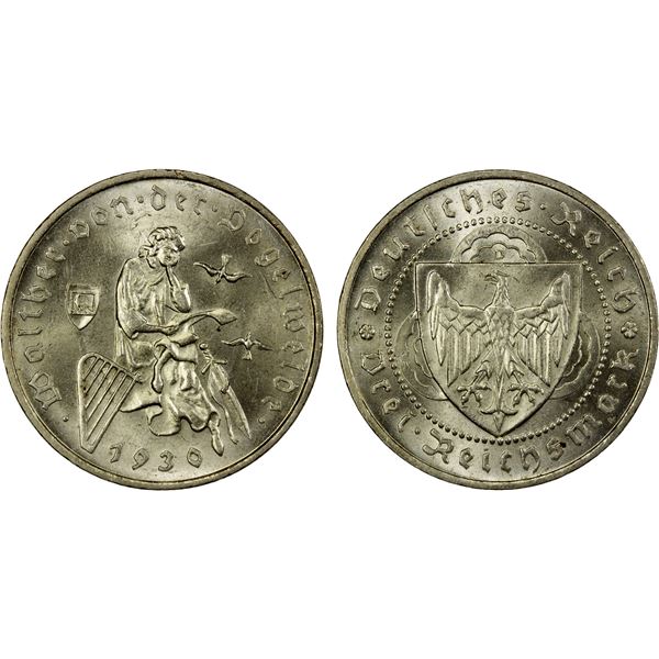 GERMANY: Weimar Republic, AR 3 reichsmark, 1930-D, Choice Unc