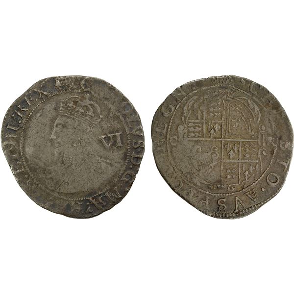 ENGLAND: Charles I, 1625-1649, AR sixpence (2.94g), ND (1633-4), F-VF