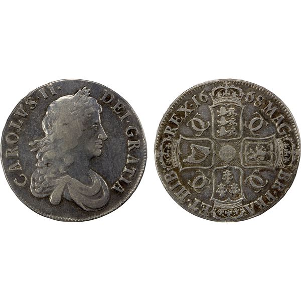 ENGLAND: Charles II, 1660-1685, AR crown, 1668, F-VF