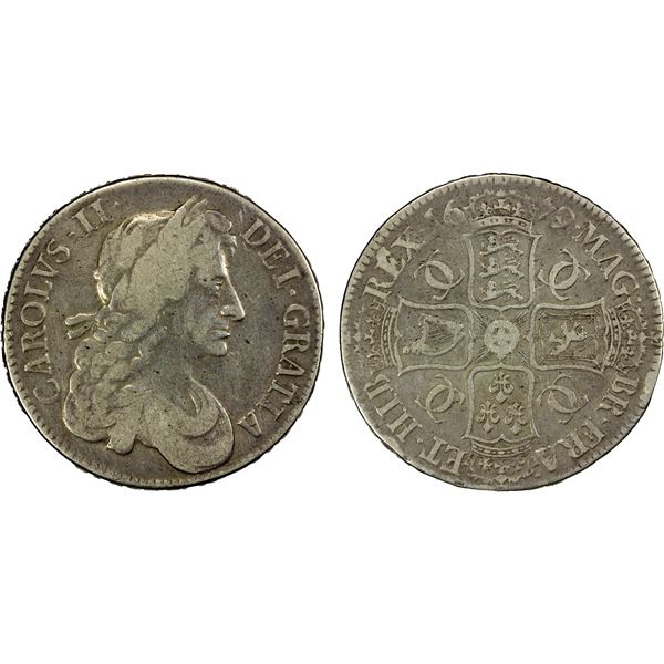 ENGLAND: Charles II, 1660-1685, AR crown, 1679, Fine