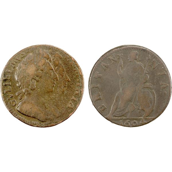 ENGLAND: William and Mary, 1689-1694, AR farthing, 1694, F-VF