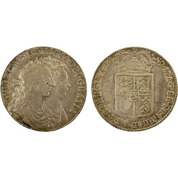 ENGLAND: William and Mary, 1689-1694, AR halfcrown, 1689, VF