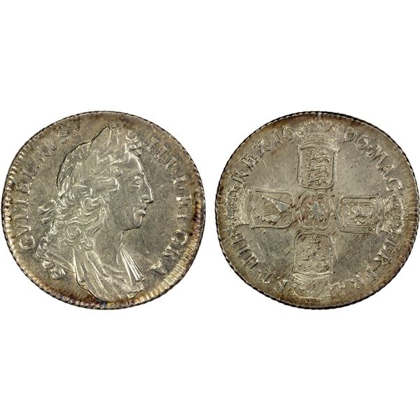 ENGLAND: William III, 1694-1702, AR shilling, 1696, EF-AU