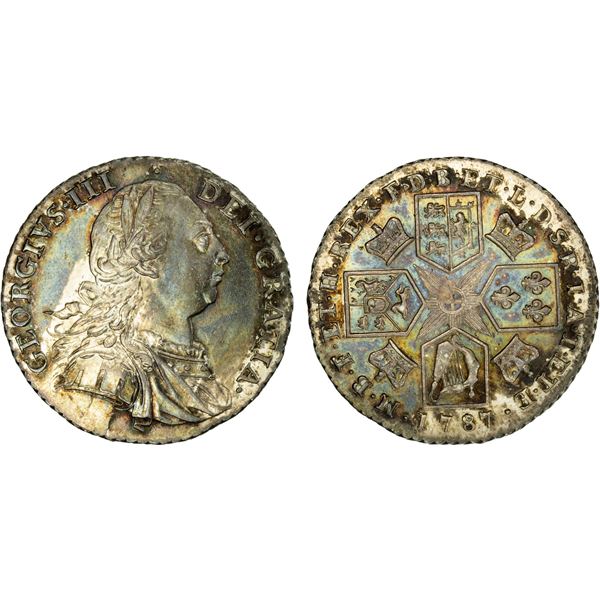 GREAT BRITAIN: George III, 1760-1820, AR shilling, 1787, Choice AU