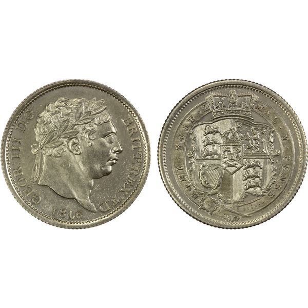 GREAT BRITAIN: George III, 1760-1820, AR shilling, 1816, Unc