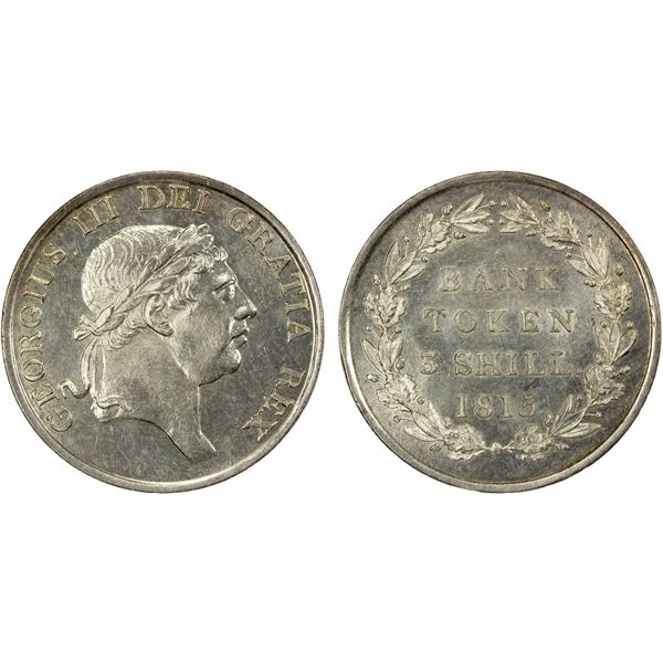 GREAT BRITAIN: George III, 1760-1820, AR 3 shillings bank token (14.65g), 1813, Unc