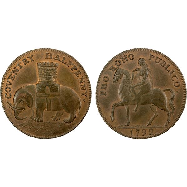 GREAT BRITAIN: Coventry, AE halfpenny token (11.42g), 1792, AU