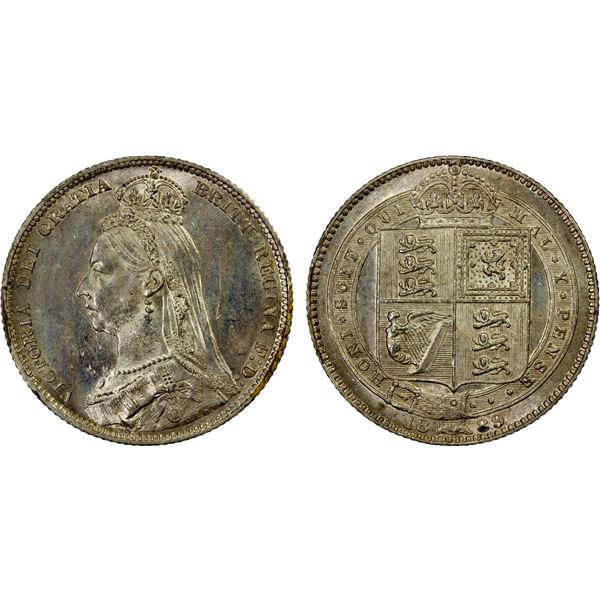 GREAT BRITAIN: Victoria, 1837-1901, AR shilling, 1889, Unc