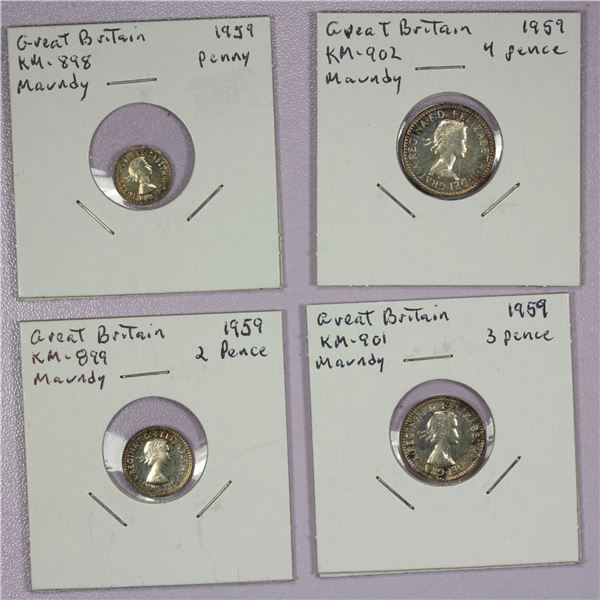 GREAT BRITAIN: Elizabeth II, 1952-2022, AR maundy set, 1959, Proof
