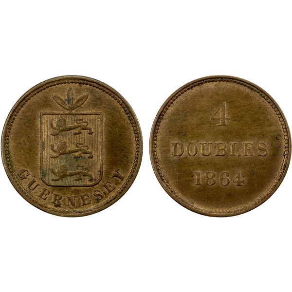 GUERNSEY: British Dependency, AE 4 doubles, 1864, AU