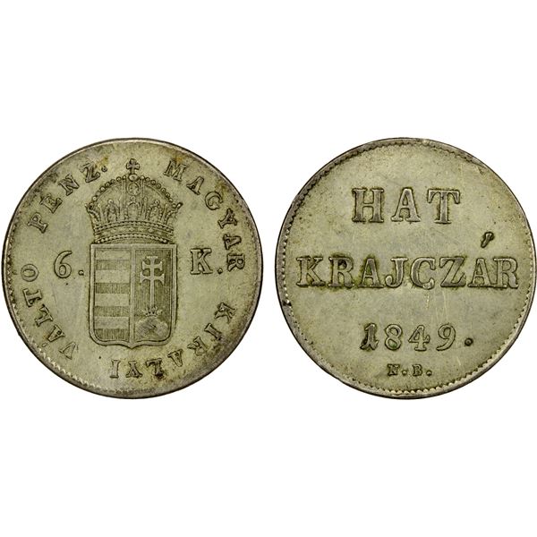 HUNGARY: Franz Joseph I, 1848-1916, AR 16 krajczar, 1849-NB, Choice EF