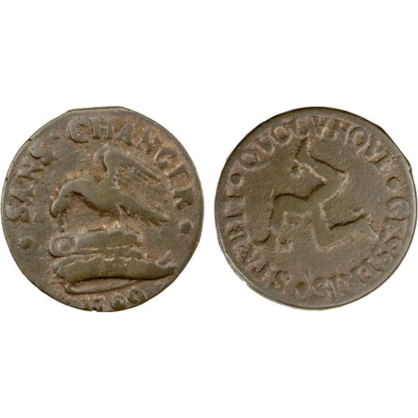 ISLE OF MAN: British Dependency, AE halfpenny (4.33g), 1709, VG to Fine